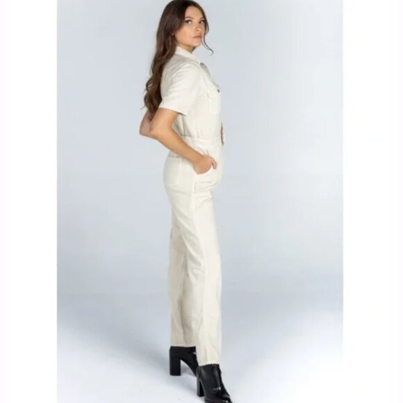 ARTICLES OF SOCIETY Ginger Cotton Blend Utility Jumpsuit In Beige Size Medium - Picture 3 of 12